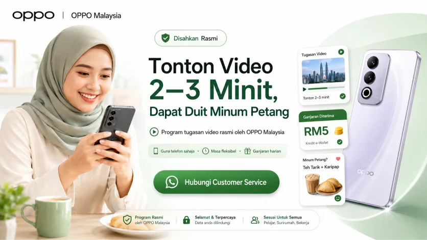 Program rasmi OPPO untuk menonton video dan mendapatkan ganjaran tunai